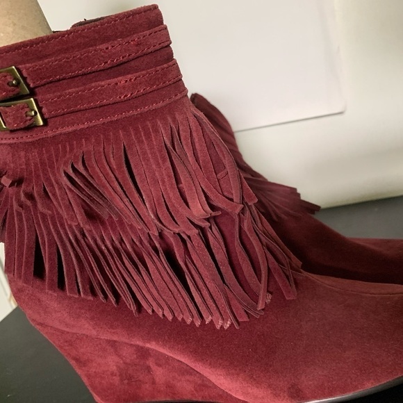 RUFFLED fringe suede wedge zipper bootie - Picture 3 of 6